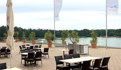 Luftbild vom Bernsteinsee Strand und See